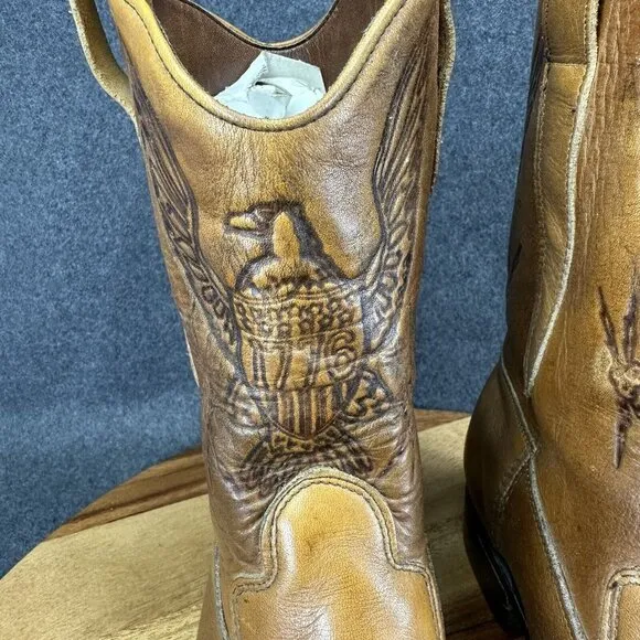 70s Rockabilly Eagle 1776 Embossed Leather Cowboy Western Boots Mens 8.5EEE
