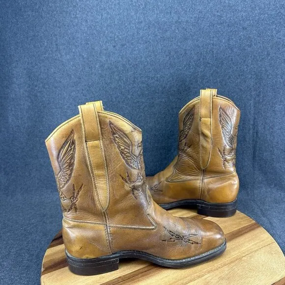70s Rockabilly Eagle 1776 Embossed Leather Cowboy Western Boots Mens 8.5EEE