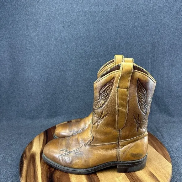 70s Rockabilly Eagle 1776 Embossed Leather Cowboy Western Boots Mens 8.5EEE