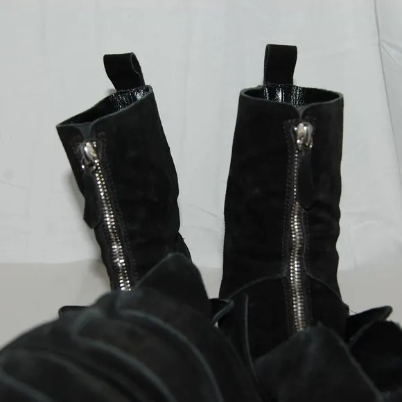 $795❤️38/8 Balenciaga Ankle Boots Black Suede Buckles Biker Riding Booties