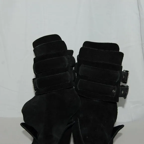 $795❤️38/8 Balenciaga Ankle Boots Black Suede Buckles Biker Riding Booties