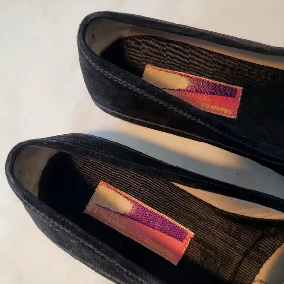 80s SUSAN BENNIS WARREN EDWARDS Loafer Men's BLK Suede Leather Tiger Applique