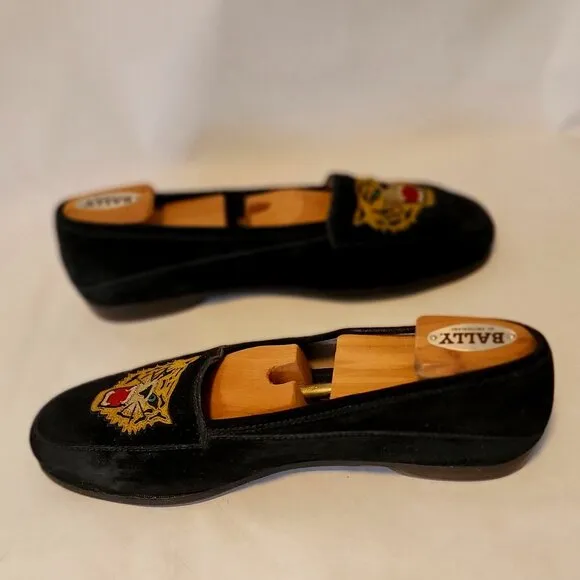 80s SUSAN BENNIS WARREN EDWARDS Loafer Men's BLK Suede Leather Tiger Applique