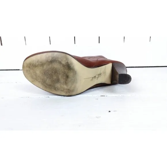90s brown tall cuffed high heel leather boots rounded toe boots