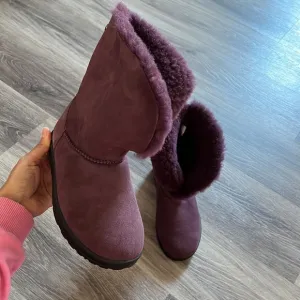 Abeo Purple Women’s Suede Winter Shearling Lined Slip on Boots Size 7