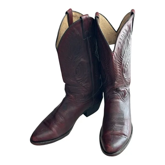 Abilene Men's Cowboy Leather Boots Black Cherry Size 9 D