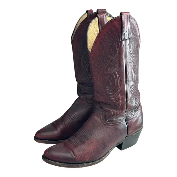 Abilene Men's Cowboy Leather Boots Black Cherry Size 9 D