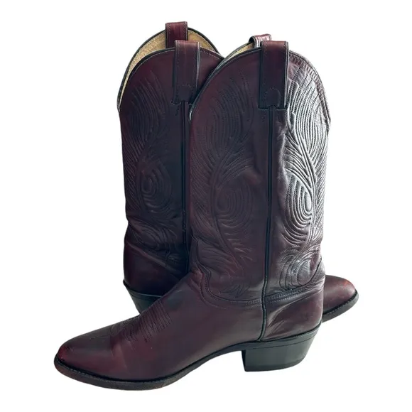 Abilene Men's Cowboy Leather Boots Black Cherry Size 9 D