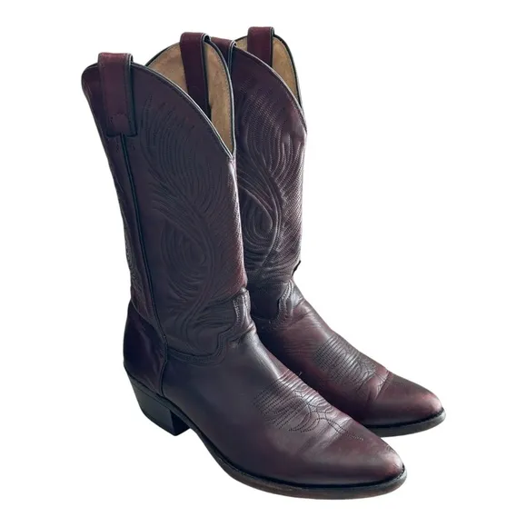 Abilene Men's Cowboy Leather Boots Black Cherry Size 9 D