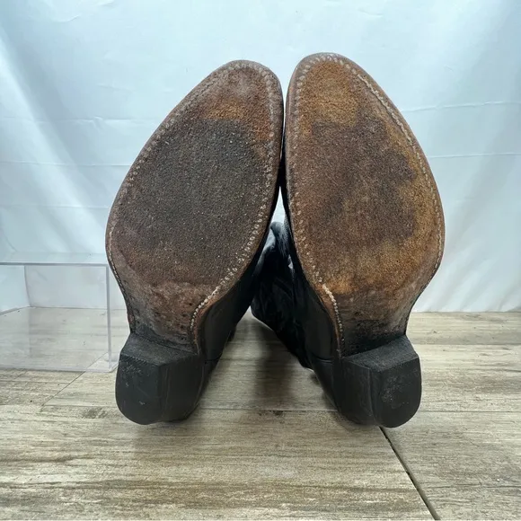 ABILENE Western Leather Black Cowboy Boots Mens SZ 8M