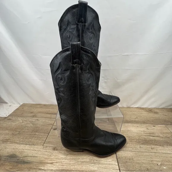 ABILENE Western Leather Black Cowboy Boots Mens SZ 8M