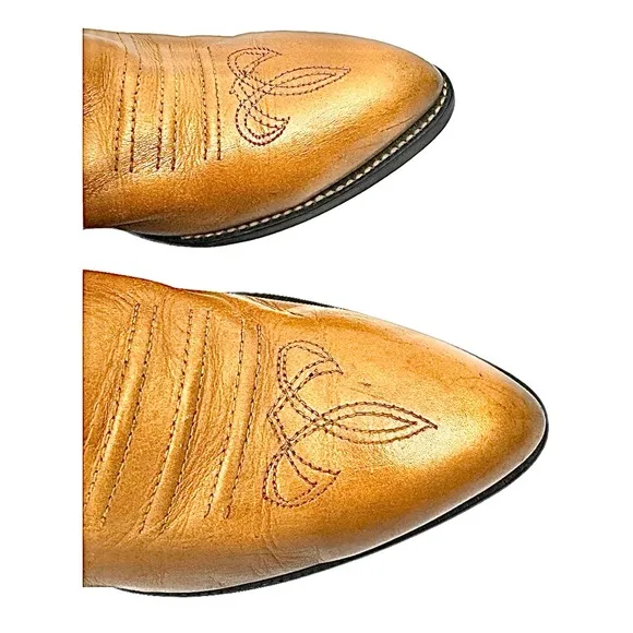 Acme Cognac-Brown Leather Pointed Toe Western Cowboy Boots Made In USA 8.5 D