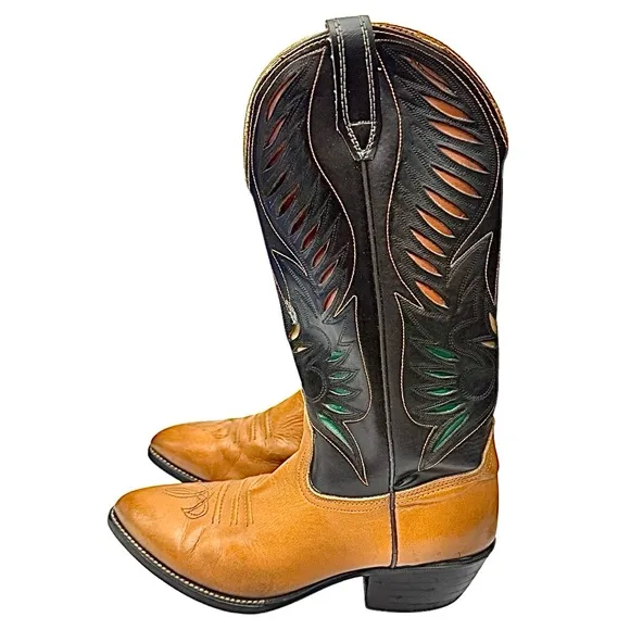 Acme Cognac-Brown Leather Pointed Toe Western Cowboy Boots Made In USA 8.5 D