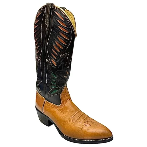Acme Cognac-Brown Leather Pointed Toe Western Cowboy Boots Made In USA 8.5 D