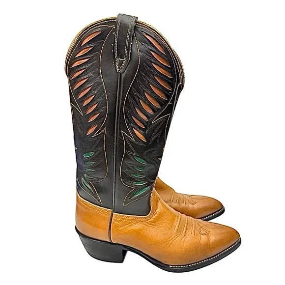 Acme Cognac-Brown Leather Pointed Toe Western Cowboy Boots Made In USA 8.5 D