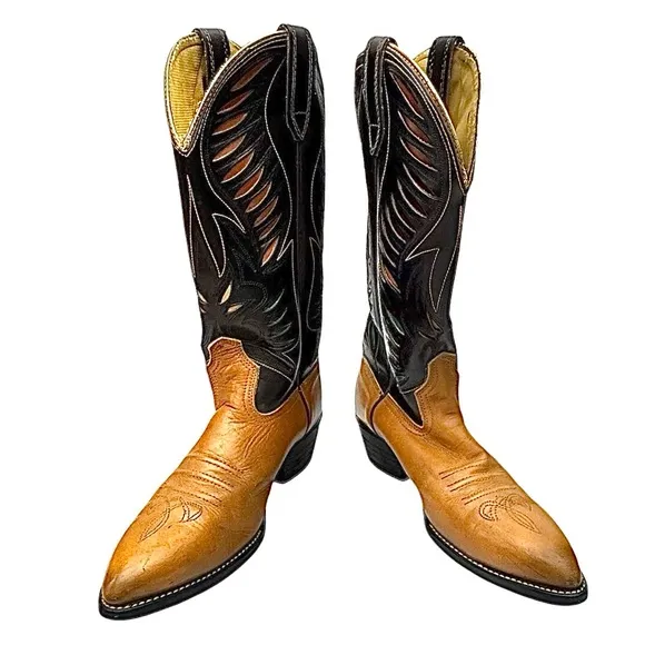 Acme Cognac-Brown Leather Pointed Toe Western Cowboy Boots Made In USA 8.5 D