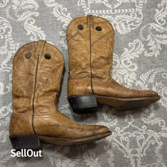 Acme Men's Western Leather Boots Standard Size 10.5 Brown Vintage Mid-Calf