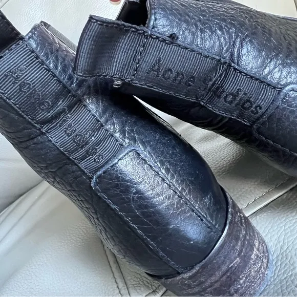 Acne Studios Jensen Grain Chelsea Leather Ankle Boots Sz 37 US 6 Black Classic