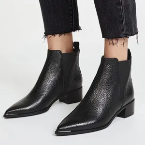 Acne Studios Jensen Grain Chelsea Leather Ankle Boots Sz 37 US 6 Black Classic
