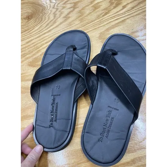 Adam Derrick Flip Flop Sandals Men 10 Black Non Slip Flat Bottom Casual Wear S44
