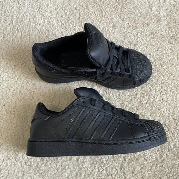 Adidas Originals Superstar Shell Toe Black Youth Sneakers FU7715 Size 12