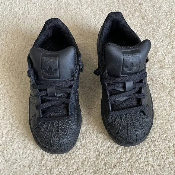 Adidas Originals Superstar Shell Toe Black Youth Sneakers FU7715 Size 12