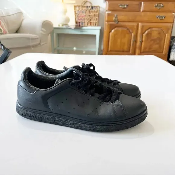 Adidas Stan Smith Core Black Leather Sneakers Men’s Size 8.5‎ Y2K Retro Street