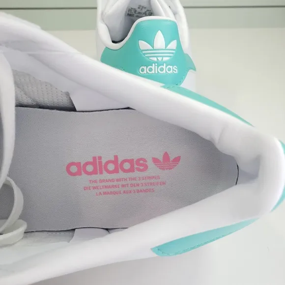 Adidas Superstar Fluffy White Teal Pink Strips Casual Fashion Sneakers Women's 5