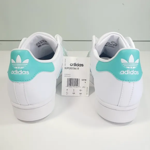 Adidas Superstar Fluffy White Teal Pink Strips Casual Fashion Sneakers Women's 5