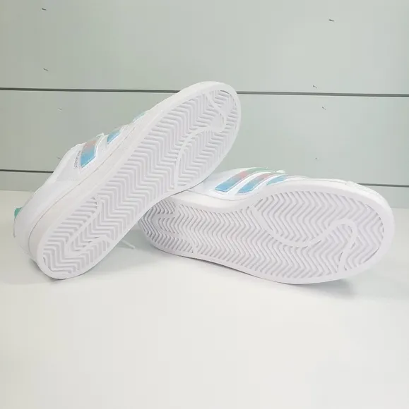 Adidas Superstar Fluffy White Teal Pink Strips Casual Fashion Sneakers Women's 5