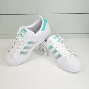 Adidas Superstar Fluffy White Teal Pink Strips Casual Fashion Sneakers Women's 5