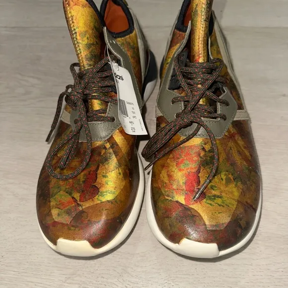 Adidas Yellow and Brown Tubular Runner Dark/Fox Sneakers with Artistic Design