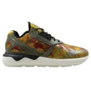 Adidas Yellow and Brown Tubular Runner Dark/Fox Sneakers with Artistic Design