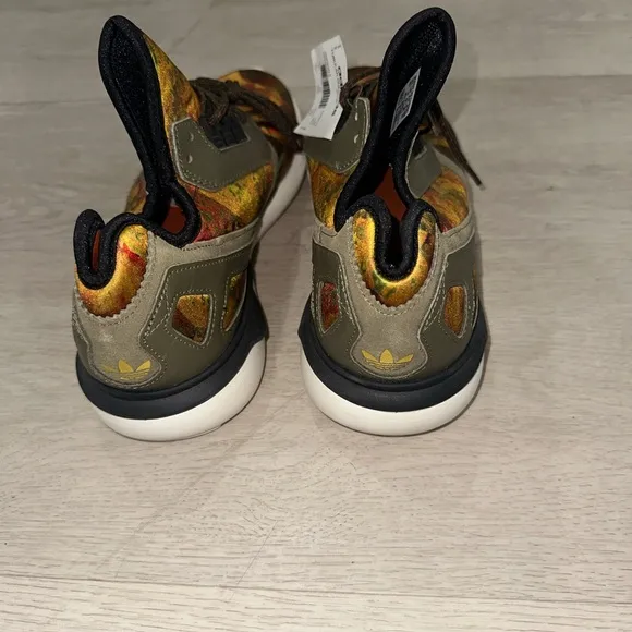 Adidas Yellow and Brown Tubular Runner Dark/Fox Sneakers with Artistic Design