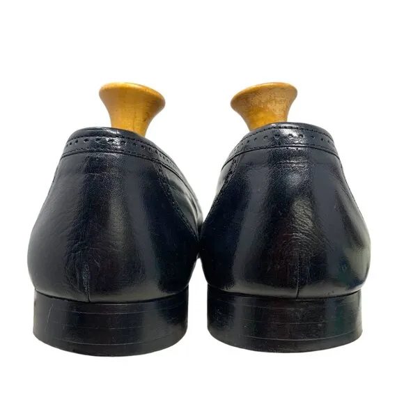 Adolfo Black Leather‎ Embossed Vamp Tasseled Dress Loafers