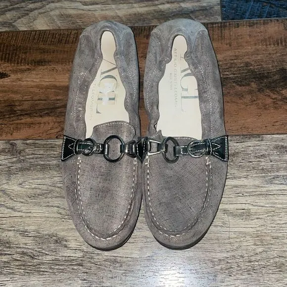 AGL Attilio Giusti Leombruni Metallic Suede Loafers