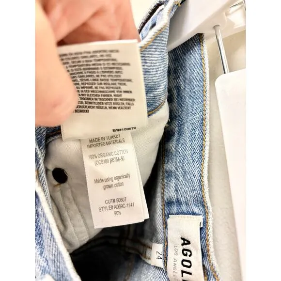 Agolde 90's Mid Rise Loose Fit Straight Leg Denim Jeans Captured Women's Size 24