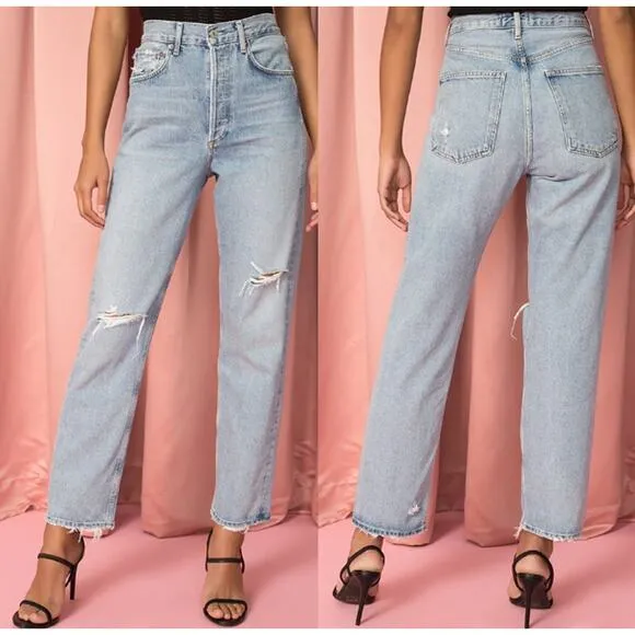 Agolde 90's Mid Rise Loose Fit Straight Leg Denim Jeans Captured Women's Size 24