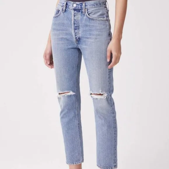 Agolde Riley Crop High-Rise Straight Jeans Escalate Size 24 BNWT $198
