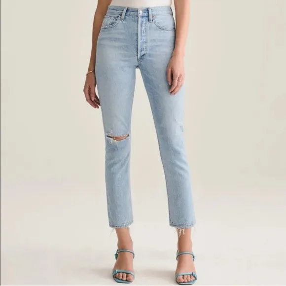 Agolde Riley High Rise Straight Crop Jeans in Shatter, Size 25, EUC