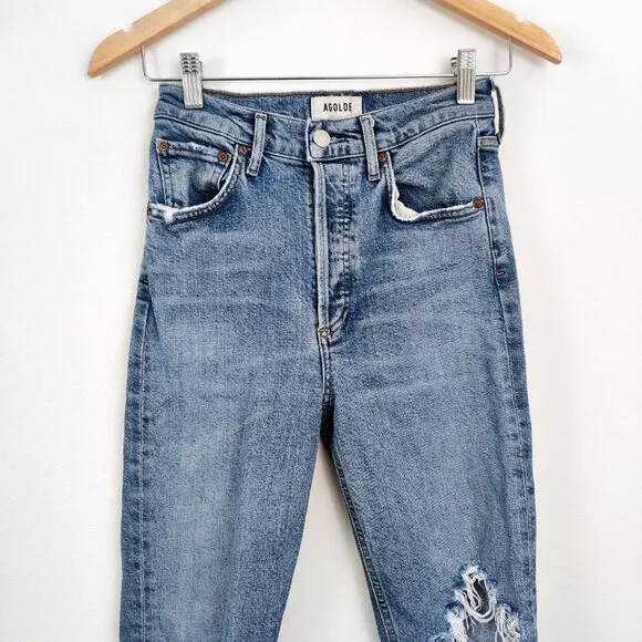 Agolde Riley High Rise Straight Crop Jeans in Whiplash Medium Blue 24