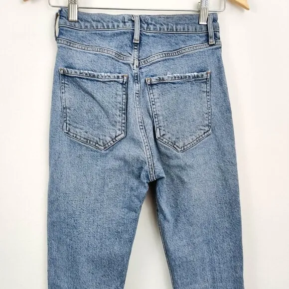 Agolde Riley High Rise Straight Crop Jeans in Whiplash Medium Blue 24