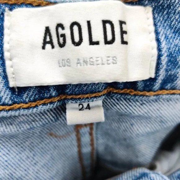 Agolde Riley High Rise Straight Crop Jeans in Whiplash Medium Blue 24