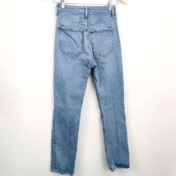 Agolde Riley High Rise Straight Crop Jeans in Whiplash Medium Blue 24