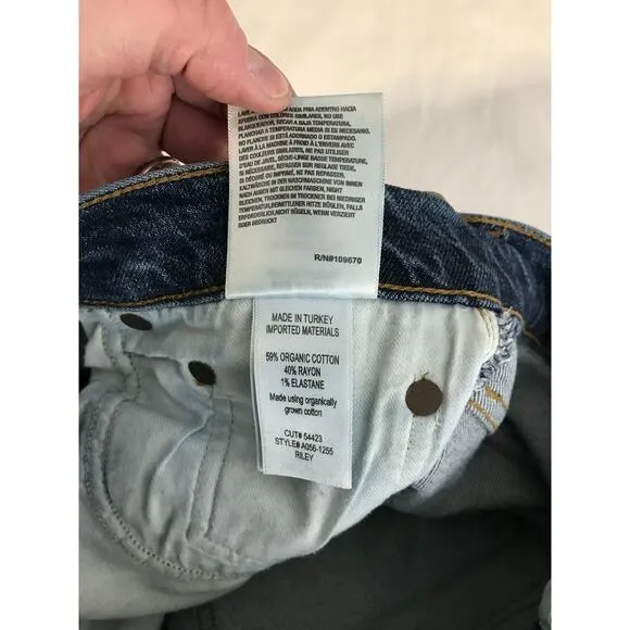 Agolde Riley high rise straight crop size 25 button fly raw hems dark wash
