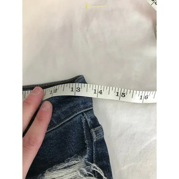 Agolde Riley high rise straight crop size 25 button fly raw hems dark wash