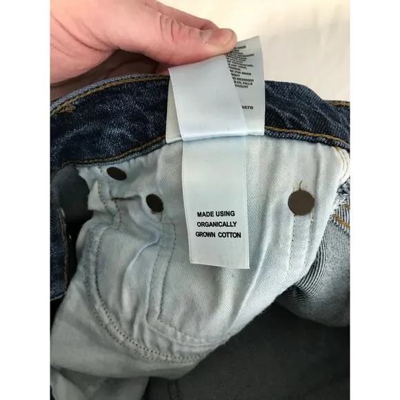 Agolde Riley high rise straight crop size 25 button fly raw hems dark wash