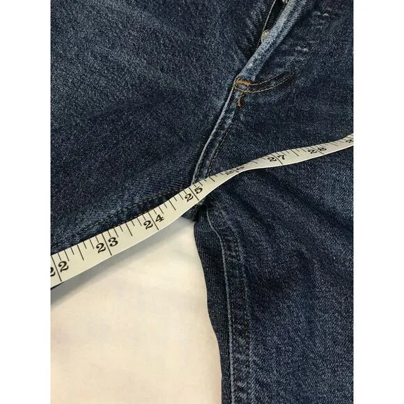 Agolde Riley high rise straight crop size 25 button fly raw hems dark wash