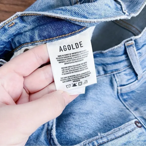 AGOLDE • Riley High Rise Straight Jean in Whiplash ankle distressed button fly