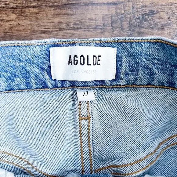 AGOLDE • Riley High Rise Straight Jean in Whiplash ankle distressed button fly